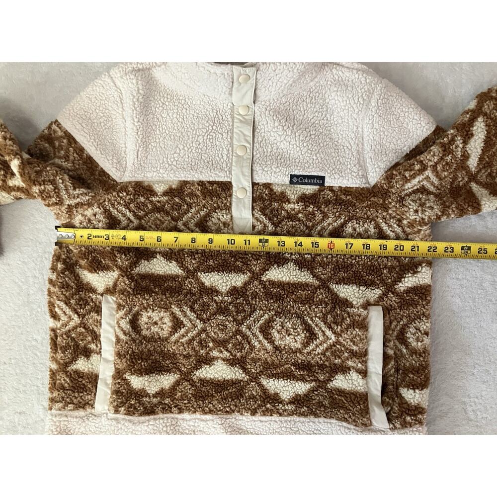 Columbia Women's Sherpa Aztec Tribal Fleece Pullover Brown Snap Jacket Large - Picture 6 of 7